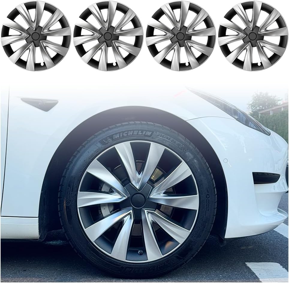 Aero Hubcap (4 Pcs) for Tesla Model 3 (2017-2023) Silver and black 18"