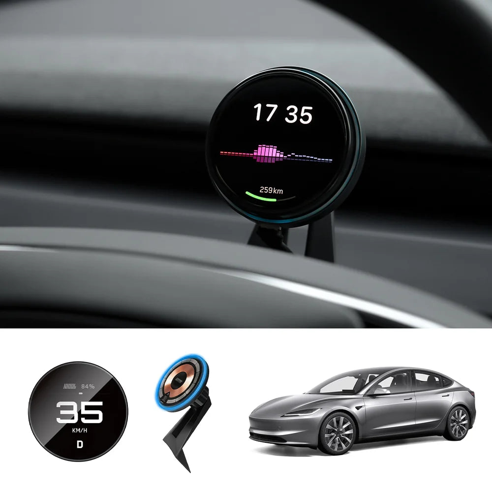 Smart Dashboard Gauge Display – Mini HUD for Tesla Model 3/Y (2017–2025+) Pro Dashboard + Charging Mount Model 3 Highland 2024+