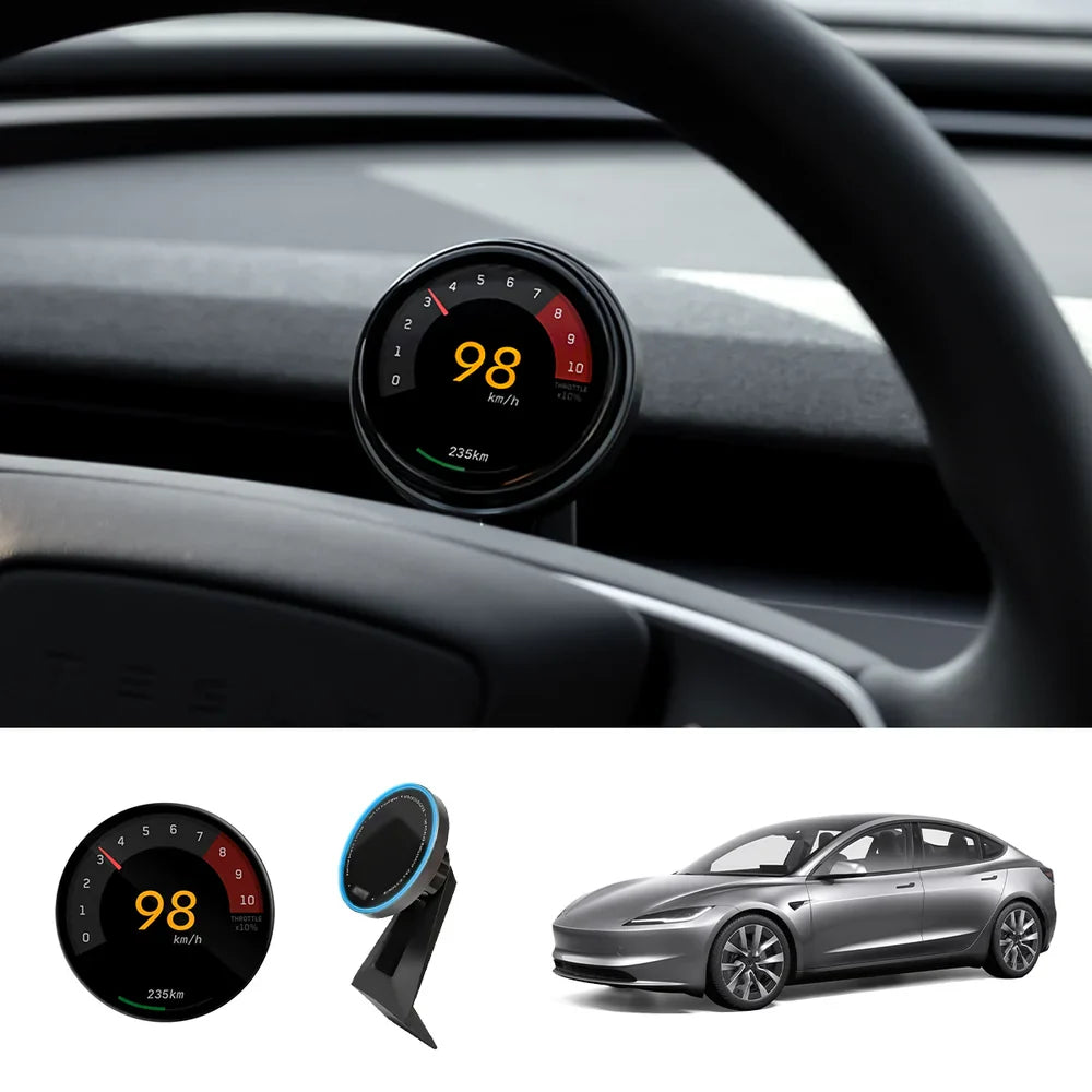 Smart Dashboard Gauge Display – Mini HUD for Tesla Model 3/Y (2017–2025+) Ultra Dashboard + Charging Mount Model 3 Highland 2024+