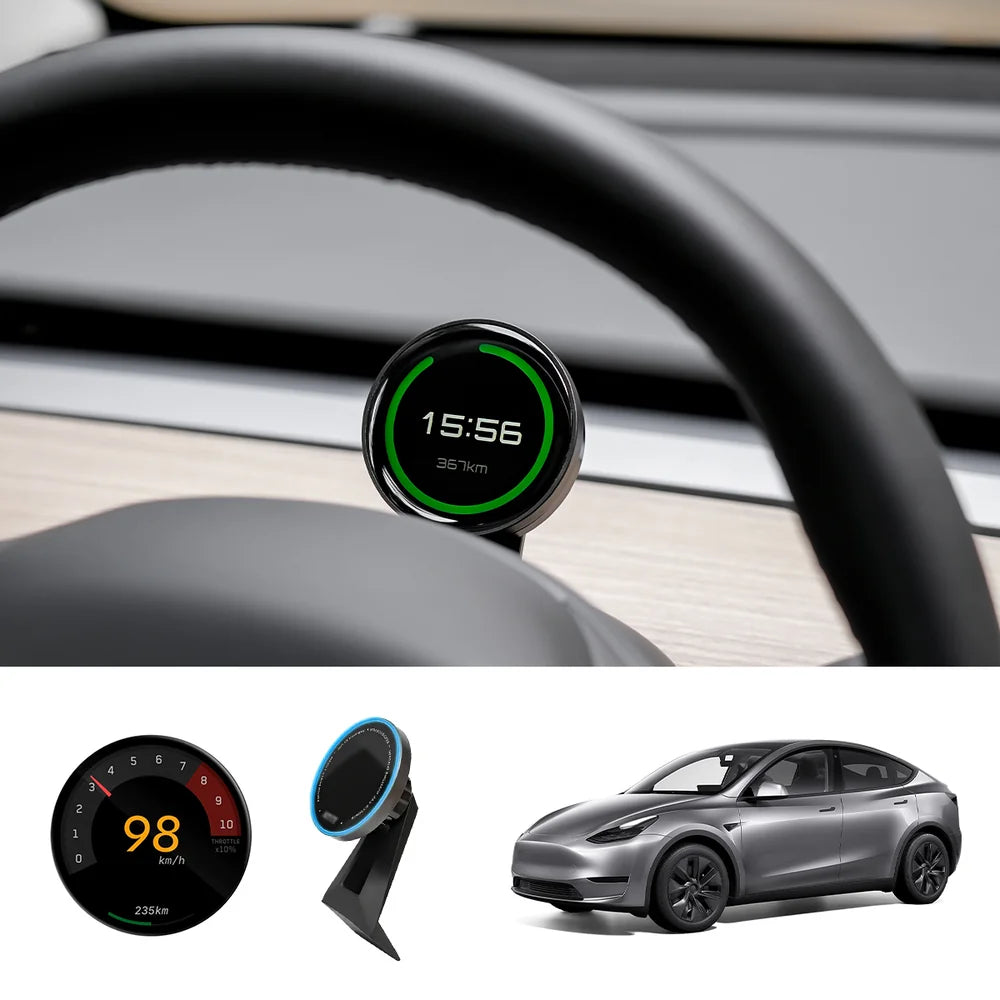 Smart Dashboard Gauge Display – Mini HUD for Tesla Model 3/Y (2017–2025+) Ultra Dashboard + Charging Mount Model Y 2020-2024