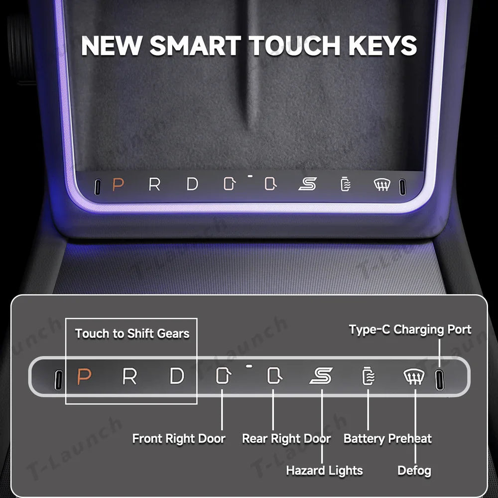 Smart Touch Center Console Wireless Charging Dock with Ambient Light Sync for Tesla Model Y Juniper 2025+ / Model 3 Highland 2024+