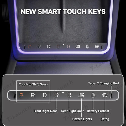 Smart Touch Center Console Wireless Charging Dock with Ambient Light Sync for Tesla Model Y Juniper 2025+ / Model 3 Highland 2024+