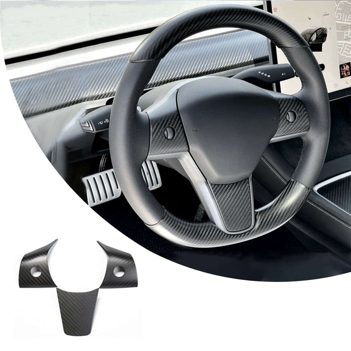 Steering Wheel Middle Trim Carbon Fiber Cove for Tesla Model 3/Y 2017-2023