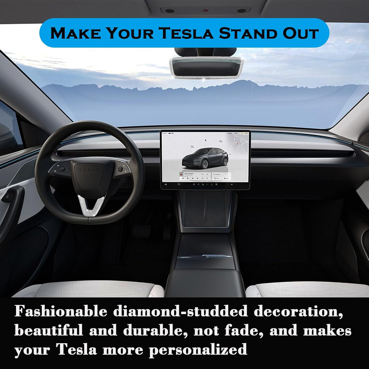 Crystal Bling Steering Wheel Trim for Tesla Model Y Juniper & Model 3 Highland