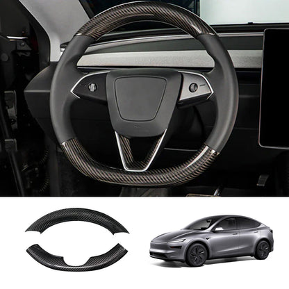 [Real Carbon Fiber] Steering Wheel Caps Cover for Tesla Model Y Juniper 2025+ Glossy Carbon Fiber Without Center Mark