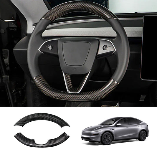 [Real Carbon Fiber] Steering Wheel Caps Cover for Tesla Model Y Juniper 2025+ Glossy Carbon Fiber Without Center Mark