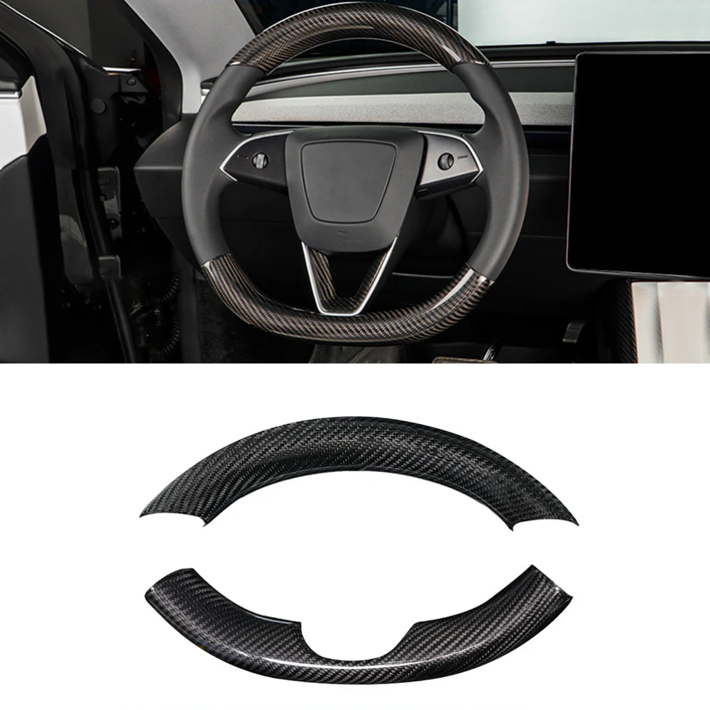 [Real Carbon Fiber] Steering Wheel Caps Cover For Tesla 2024+ Model 3 Highland Glossy Carbon Fiber