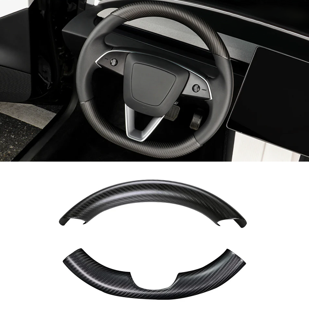 [Real Carbon Fiber] Steering Wheel Caps Cover For Tesla 2024+ Model 3 Highland Matte Carbon Fiber