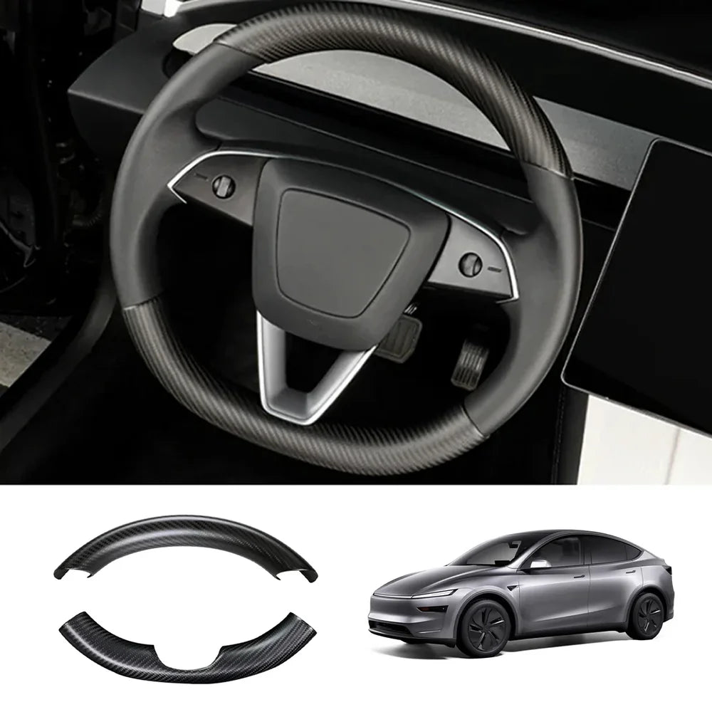 [Real Carbon Fiber] Steering Wheel Trim Cover Kit for Tesla Model Y Juniper 2025+ Matte Carbon Fiber Steering Wheel Cover *2 Pcs