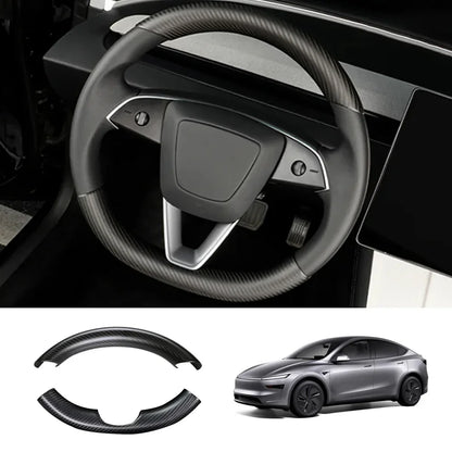[Real Carbon Fiber] Steering Wheel Trim Cover Kit for Tesla Model Y Juniper 2025+ Matte Carbon Fiber Steering Wheel Cover *2 Pcs