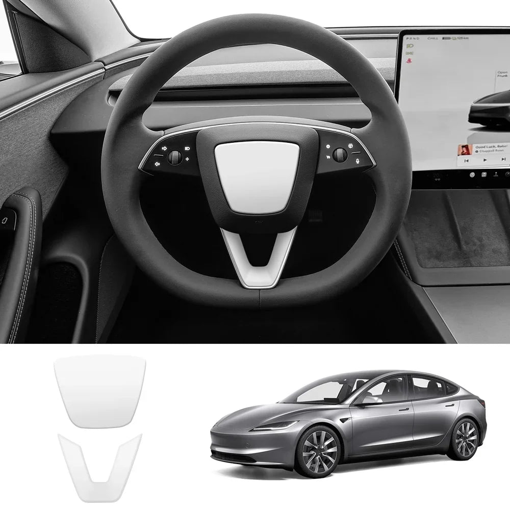 ABS Steering Wheel Center & V-Shape Trim for Tesla Model Y Juniper 2025+ / Model 3 Highland 2024+ Model 3 Highland 2024+ Full Set Matte White