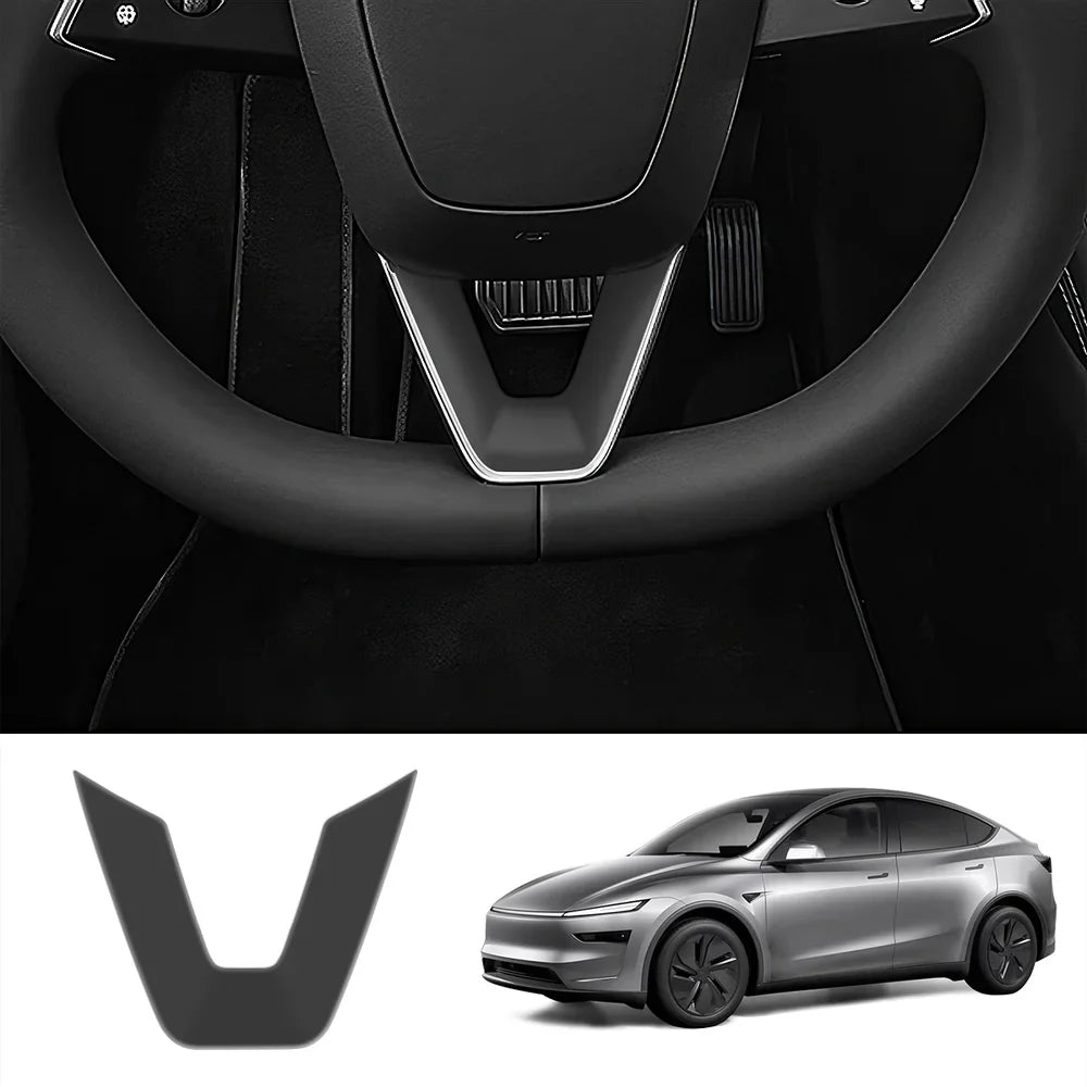 ABS Steering Wheel Center & V-Shape Trim for Tesla Model Y Juniper 2025+ / Model 3 Highland 2024+ Model Y Juniper 2025+ V-Shape Matte Black