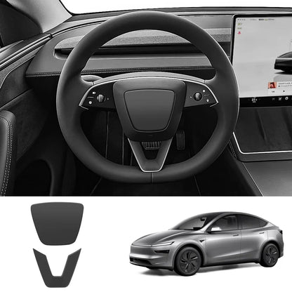 ABS Steering Wheel Center & V-Shape Trim for Tesla Model Y Juniper 2025+ / Model 3 Highland 2024+ Model Y Juniper 2025+ Full Set Matte Black