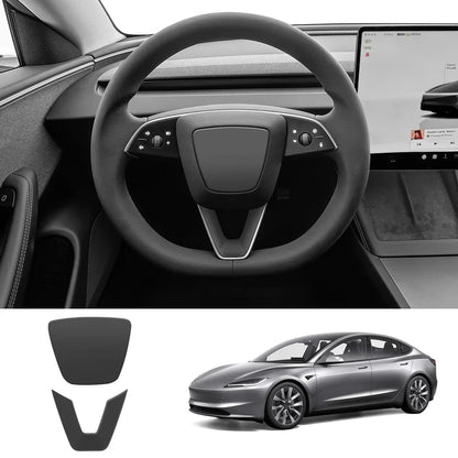 ABS Steering Wheel Center & V-Shape Trim for Tesla Model Y Juniper 2025+ / Model 3 Highland 2024+ Model 3 Highland 2024+ Full Set Matte Black