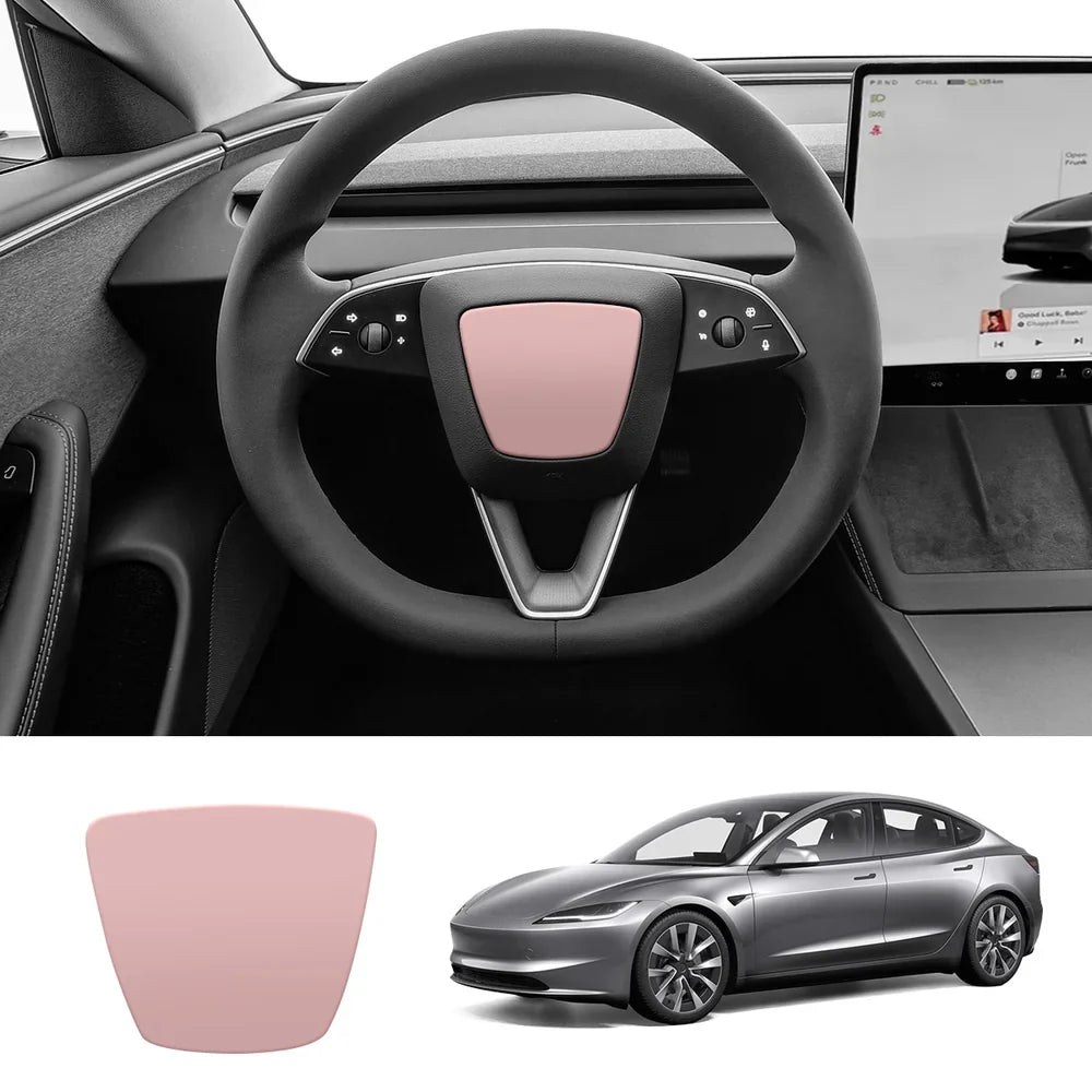 ABS Steering Wheel Center & V-Shape Trim for Tesla Model Y Juniper 2025+ / Model 3 Highland 2024+ Model 3 Highland 2024+ Center Cover Matte Pink