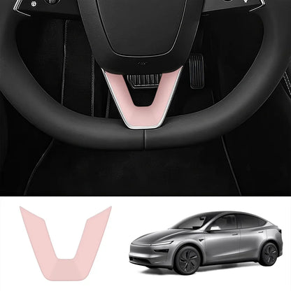 ABS Steering Wheel Center & V-Shape Trim for Tesla Model Y Juniper 2025+ / Model 3 Highland 2024+ Model Y Juniper 2025+ V-Shape Matte Pink