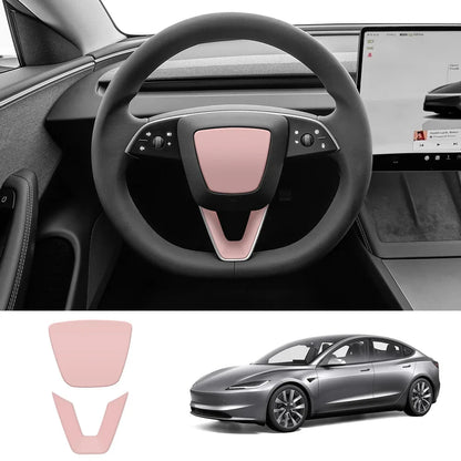 ABS Steering Wheel Center & V-Shape Trim for Tesla Model Y Juniper 2025+ / Model 3 Highland 2024+ Model 3 Highland 2024+ Full Set Matte Pink