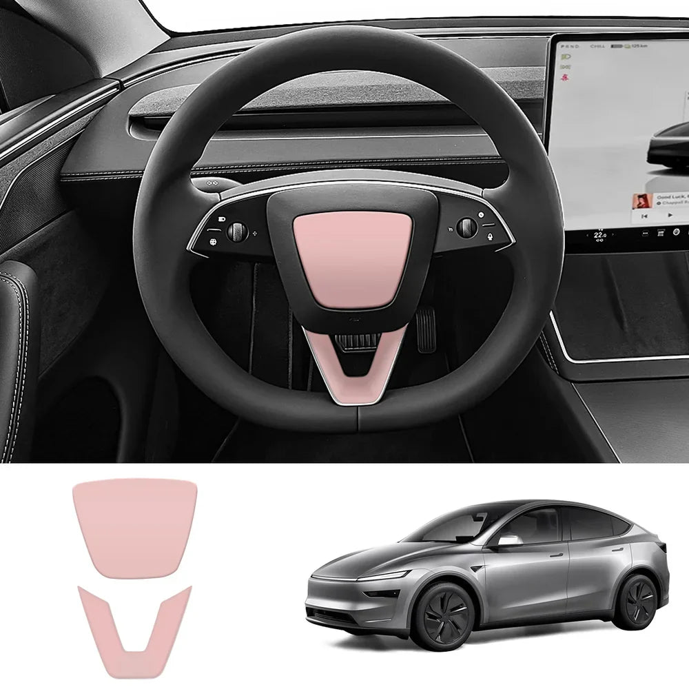 ABS Steering Wheel Center & V-Shape Trim for Tesla Model Y Juniper 2025+ / Model 3 Highland 2024+ Model Y Juniper 2025+ Full Set Matte Pink