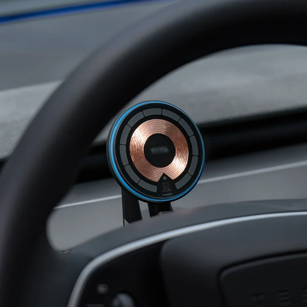 Dashboard Steering Wheel Phone Holder Magnetic Magsafe Wireless Charging Phone Holder For Tesla Model 3 / Y (2017-2025) Phone Holder – Wireless Charging (Pro Version)