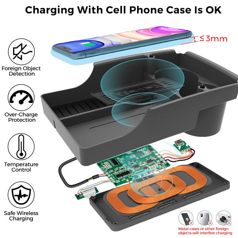 T-Box Wireless Phone Charging Organizer with Cup Holder For Tesla Model S X