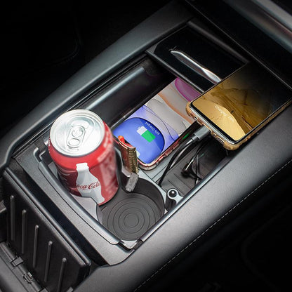 T-Box Wireless Phone Charging Organizer with Cup Holder For Tesla Model S X