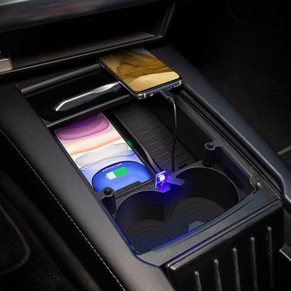 T-Box Wireless Phone Charging Organizer with Cup Holder For Tesla Model S X