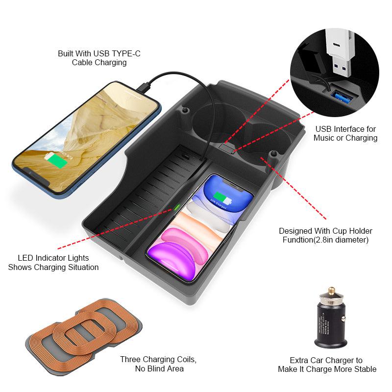 T-Box Wireless Phone Charging Organizer with Cup Holder For Tesla Model S X