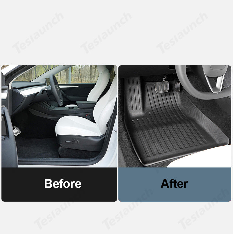 TPE Double Layer Flocking Floor Mats All Weather For Tesla Model 3 2024 Highland