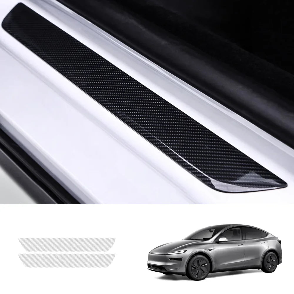 Transparent TPU Door Sill Protector Film for Tesla Model Y Juniper 2025+ Glossy Carbon Fiber Texture