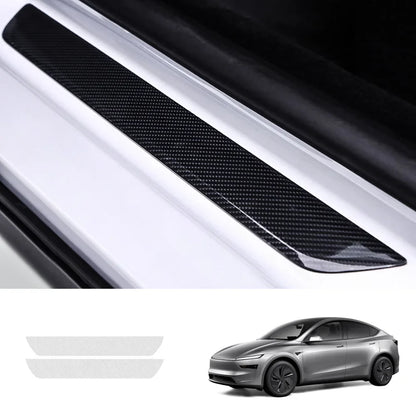 Transparent TPU Door Sill Protector Film for Tesla Model Y Juniper 2025+ Glossy Carbon Fiber Texture