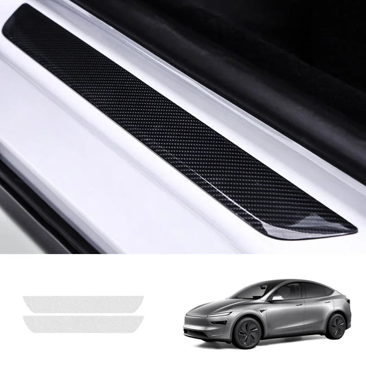Transparent TPU Door Sill Protector Film for Tesla Model Y Juniper 2025+ Glossy Carbon Fiber Texture