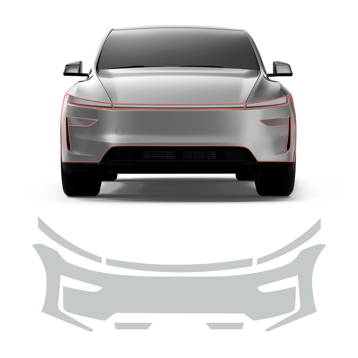 Glossy TPU Invisible Full-Body PPF for Tesla Model Y Juniper 2025+ Set A – Front Bumper