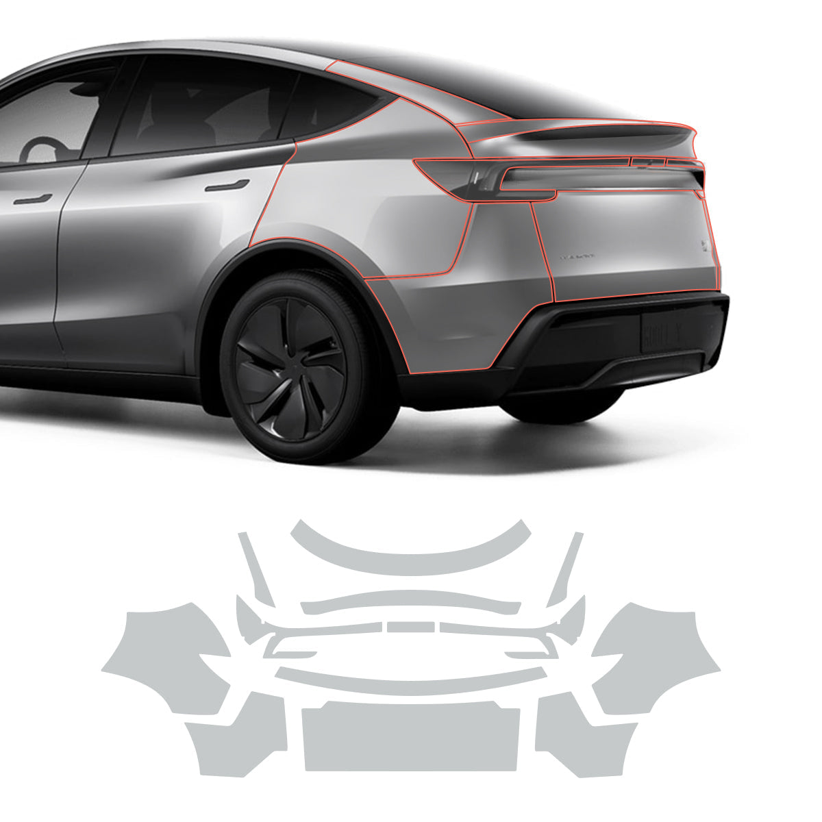 Glossy TPU Invisible Full-Body PPF for Tesla Model Y Juniper 2025+ Set D – Trunk & Rear Fenders