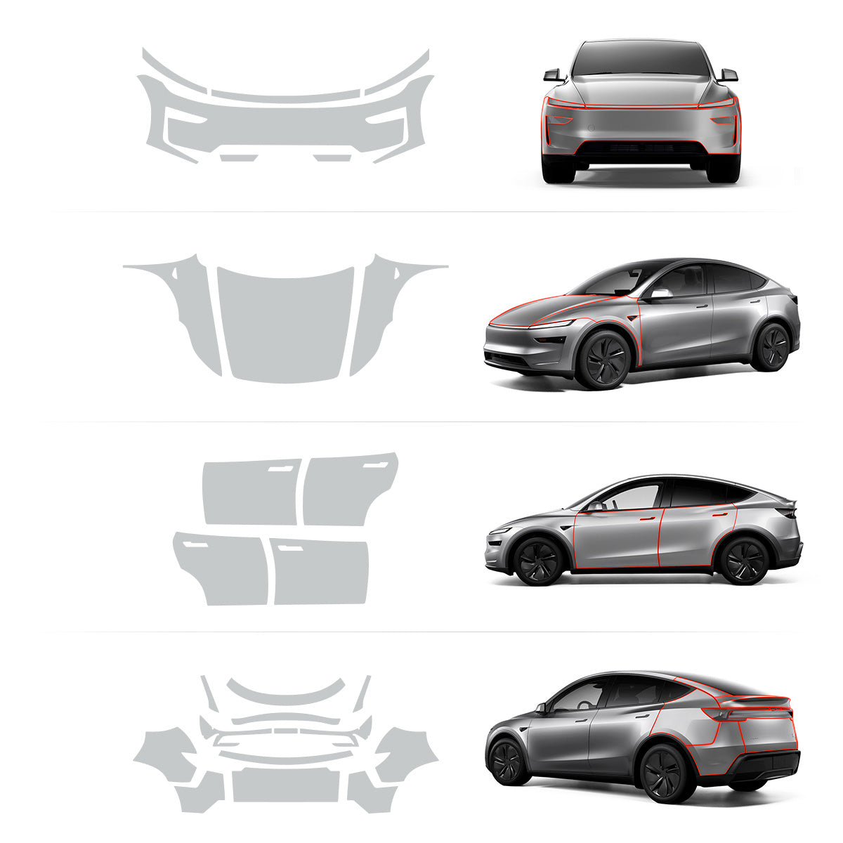 Glossy TPU Invisible Full-Body PPF for Tesla Model Y Juniper 2025+ Set E – Full Body (A + B + C + D)