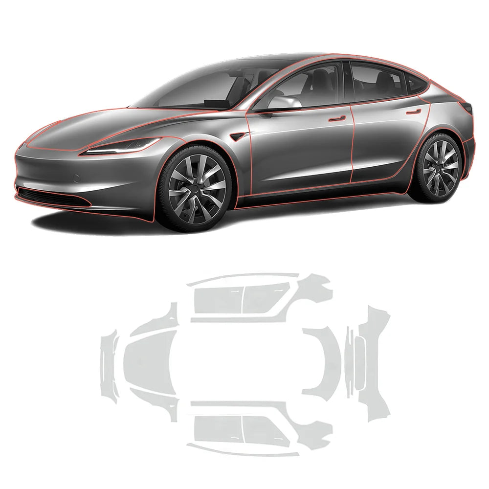 Glossy TPU Invisible Full Car Paint Protection Film (PPF) for Tesla Model 3 Highland 2024+ Set 6 - Full Kit (Complete Set)