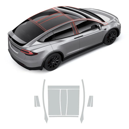 Glossy TPU Invisible Full Car Paint Protection Film (PPF) for Tesla Model X (2022-2024) Set 4 - Roof Kit (11 Pcs)