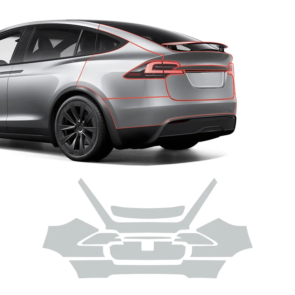 Glossy TPU Invisible Full Car Paint Protection Film (PPF) for Tesla Model X (2022-2024) Set 5 - Rear Kit (9 Pcs)