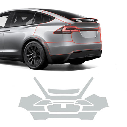Glossy TPU Invisible Full Car Paint Protection Film (PPF) for Tesla Model X (2022-2024) Set 5 - Rear Kit (9 Pcs)