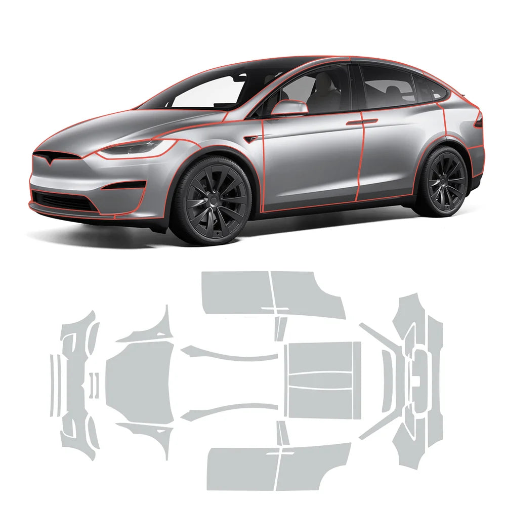 Glossy TPU Invisible Full Car Paint Protection Film (PPF) for Tesla Model X (2022-2024) Set 6 - Full Kit (Complete Set)