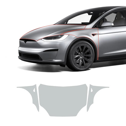 Glossy TPU Invisible Full Car Paint Protection Film (PPF) for Tesla Model X (2022-2024) Set 2 - Hood Kit (3 Pcs)