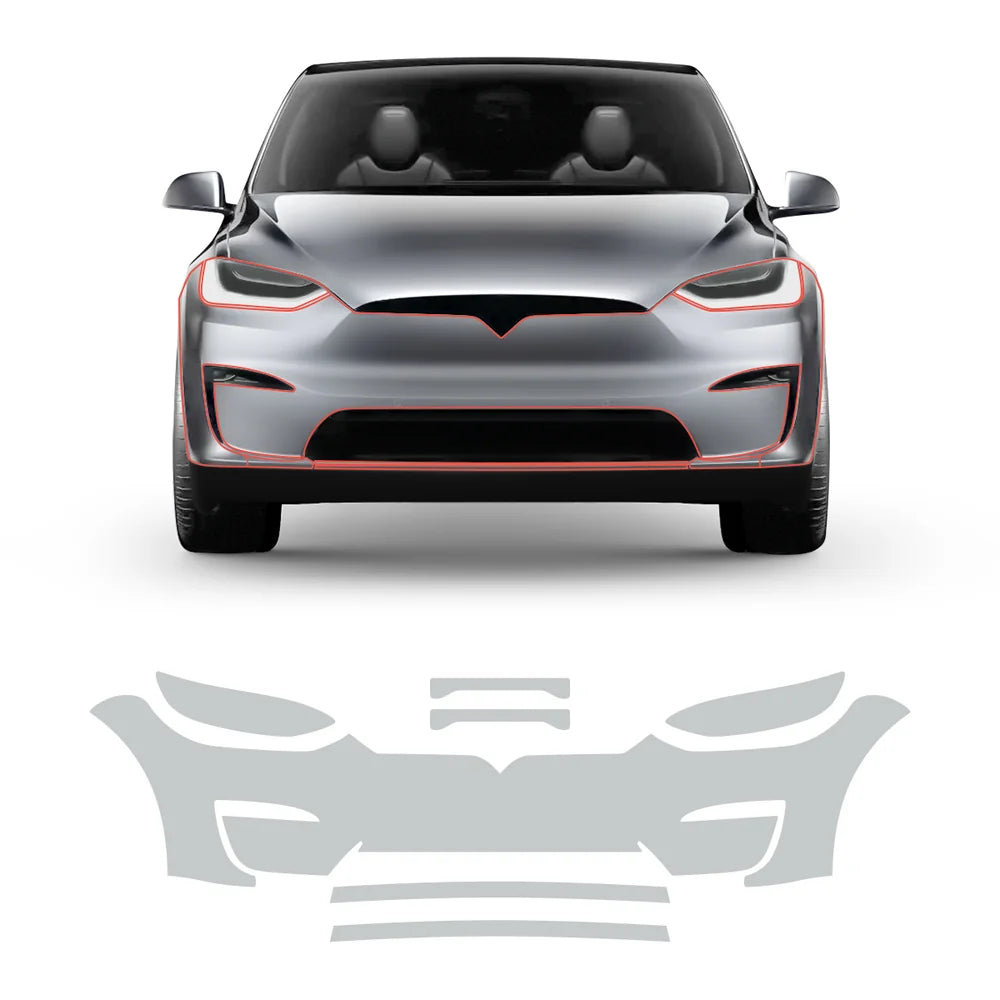 Glossy TPU Invisible Full Car Paint Protection Film (PPF) for Tesla Model X (2022-2024) Set 1 - Front Bumper Kit (7 Pcs)