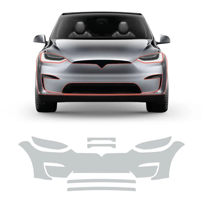 Glossy TPU Invisible Full Car Paint Protection Film (PPF) for Tesla Model X (2022-2024) Set 1 - Front Bumper Kit (7 Pcs)