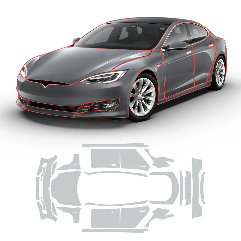 Glossy TPU Invisible Full Car Paint Protection Film (PPF) for Tesla Model S (2016-2020) Set 5 - Full Kit (Complete Set)
