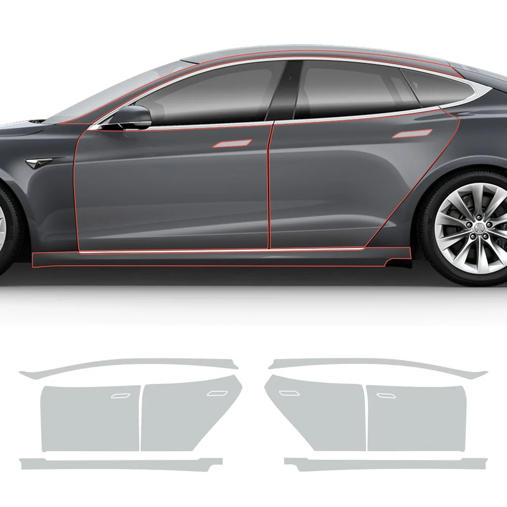 Glossy TPU Invisible Full Car Paint Protection Film (PPF) for Tesla Model S (2016-2020) Set 3 - Door Kit (12 Pcs)