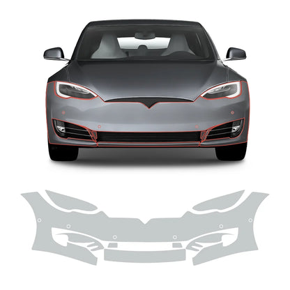 Glossy TPU Invisible Full Car Paint Protection Film (PPF) for Tesla Model S (2016-2020) Set 1 - Front Bumper Kit (8 Pcs)