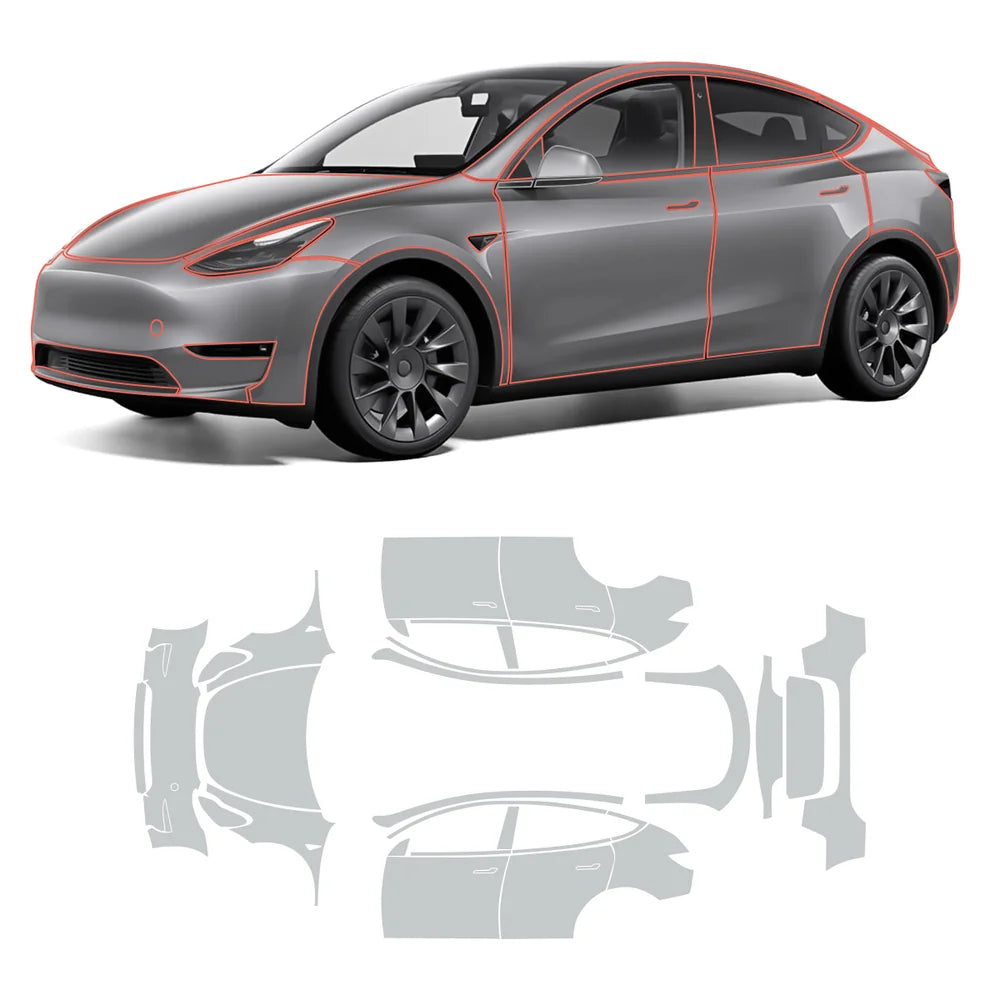Glossy TPU Invisible Full Car Paint Protection Film (PPF) for Tesla Model Y (2020-2024) Set 6 - Full Kit (Complete Set)