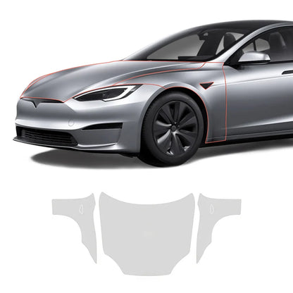 Glossy TPU Invisible Full Car Paint Protection Film (PPF) for Tesla Model S (2021-2024) Set 2 - Hood Kit (3 Pcs)