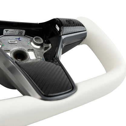 Tesla Model 3 / Y White Leather Yoke Steering Wheel