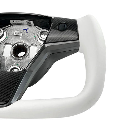Tesla Model 3 / Y White Leather Yoke Steering Wheel