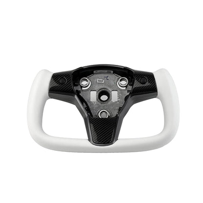 Tesla Model 3 / Y White Leather Yoke Steering Wheel